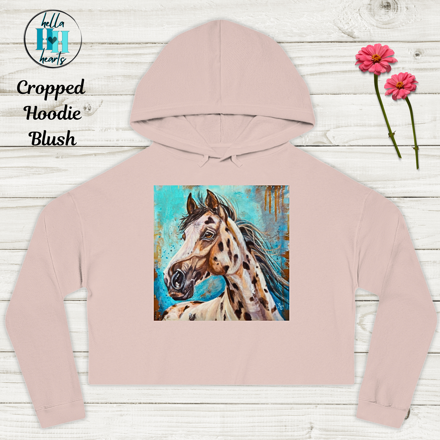 Appaloosa Cropped Hooded Sweatshirt - Gypsy From Mama Mosaic Artworks