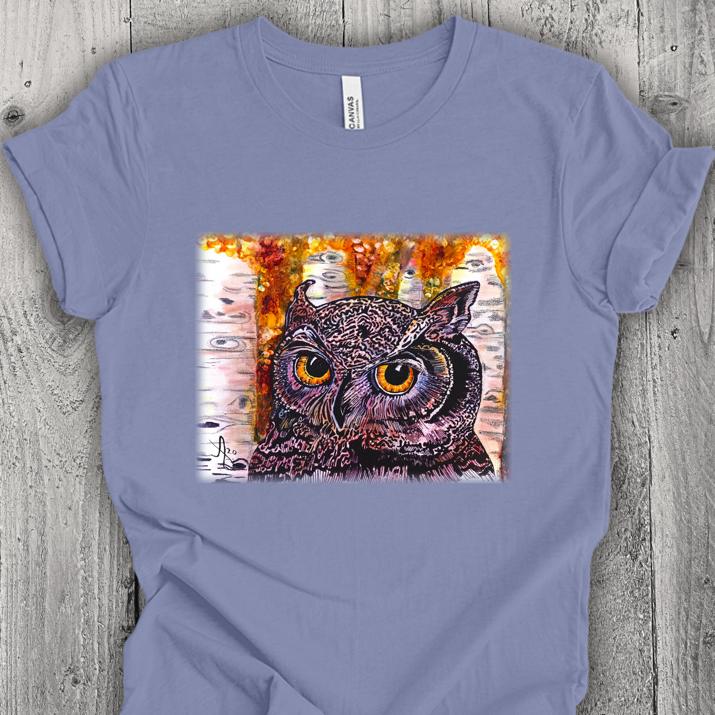 Horned Owl TShirt - Portrait of an Owl from Mama Mosaic Artworks - Unisex Crew