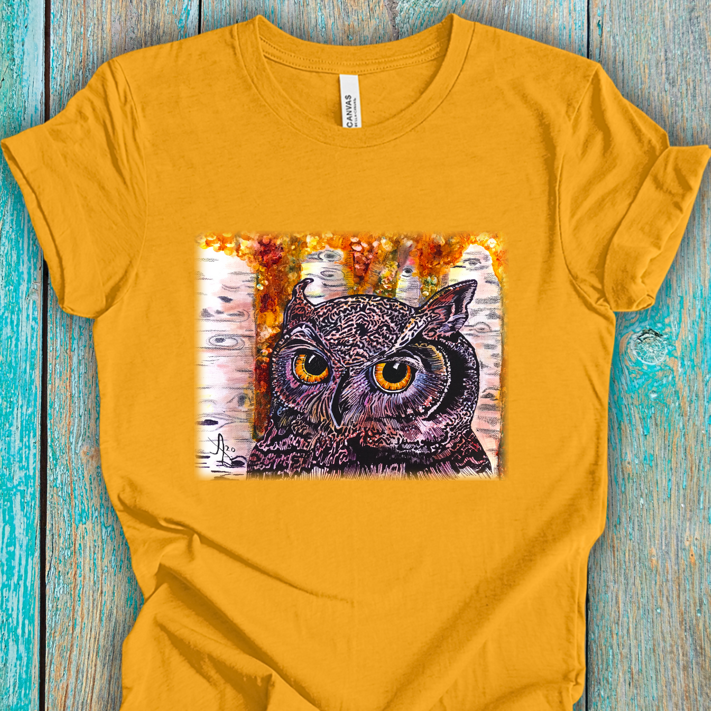 Horned Owl TShirt - Portrait of an Owl from Mama Mosaic Artworks - Unisex Crew