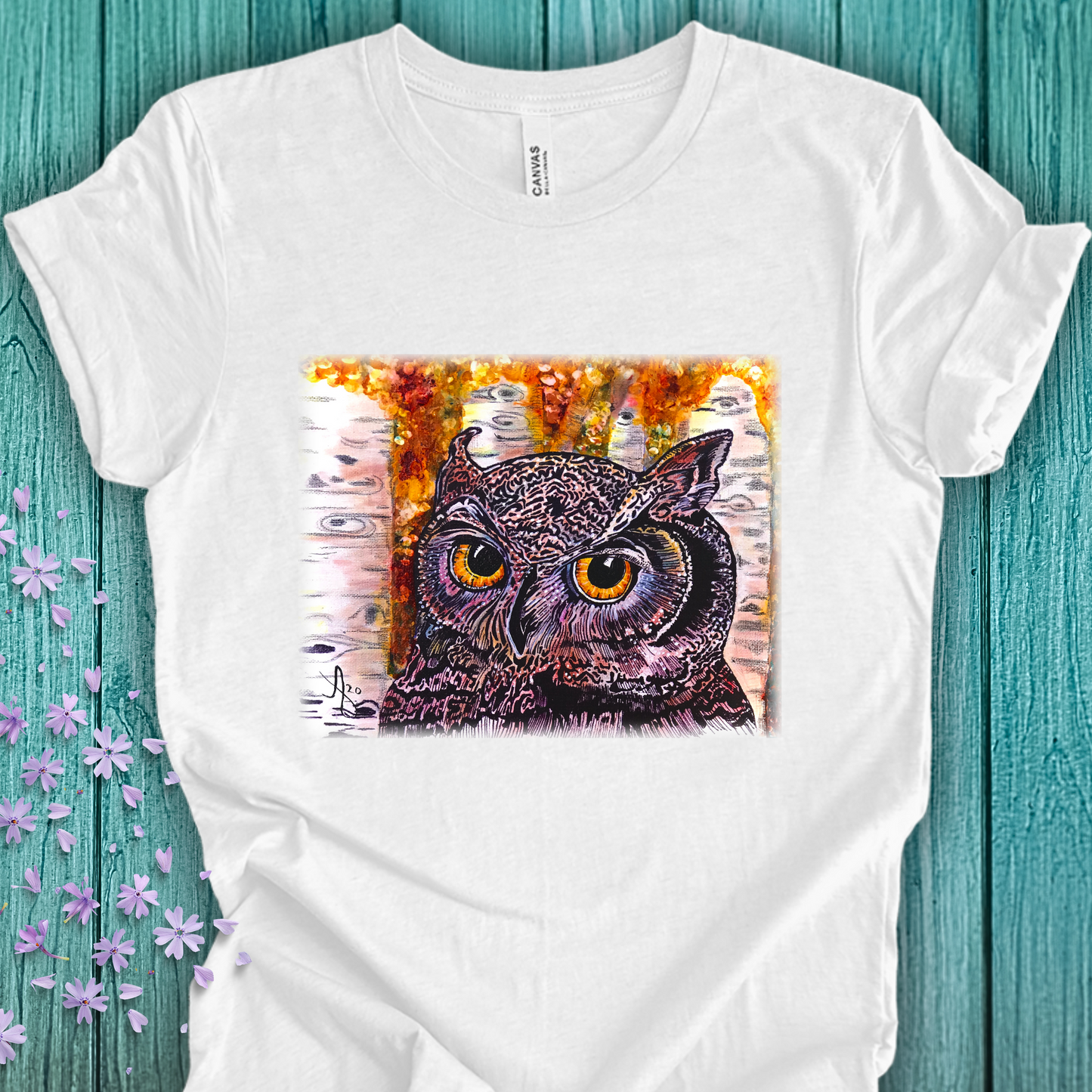 Horned Owl TShirt - Portrait of an Owl from Mama Mosaic Artworks - Unisex Crew