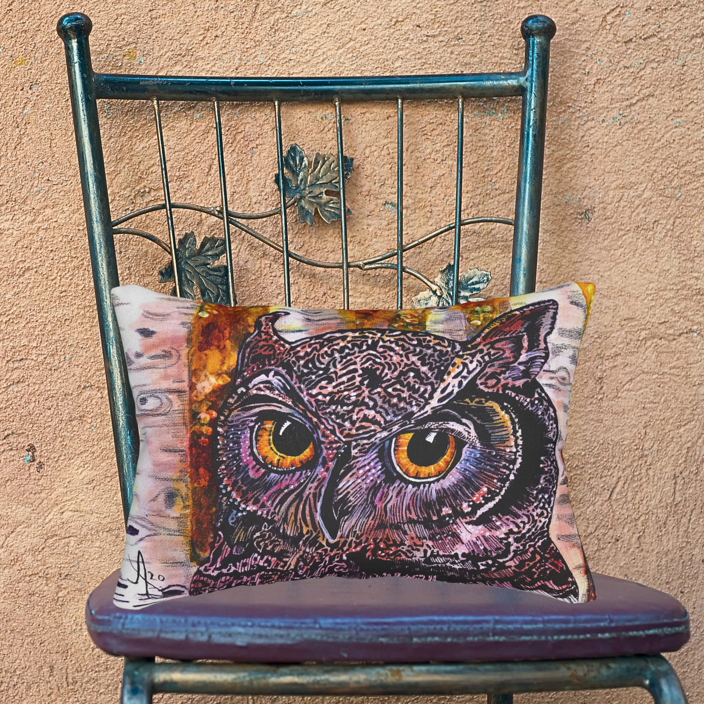Horned Owl Lumbar Pillow and Cover - 20x14" - Portrait of an Owl from Mama Mosaic Artworks