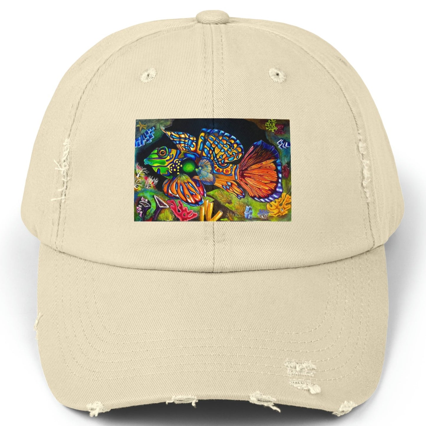 Tropical Fish Distressed Hat - Adjustable - Portrait of Mandarin Goby from Mama Mosaic Artworks