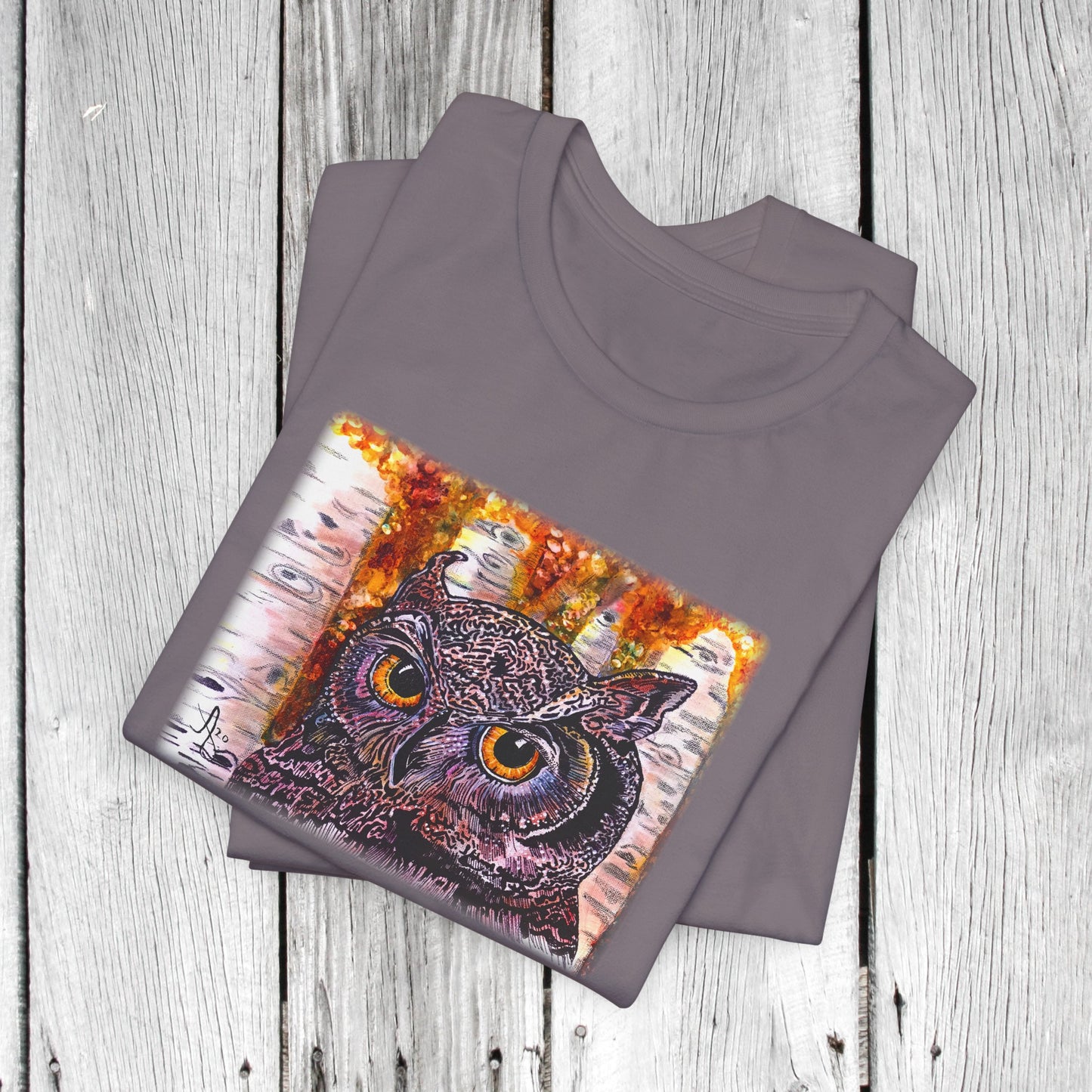 Horned Owl Unisex TShirt - Portrait of an Owl from Mama Mosaic Artworks