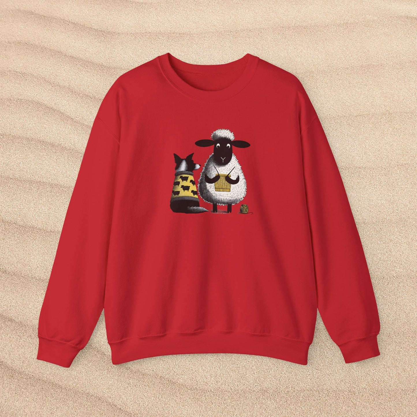 Bordie Collie and Sheep Sweatshirt: Sheep Knitting Crewneck Sweater