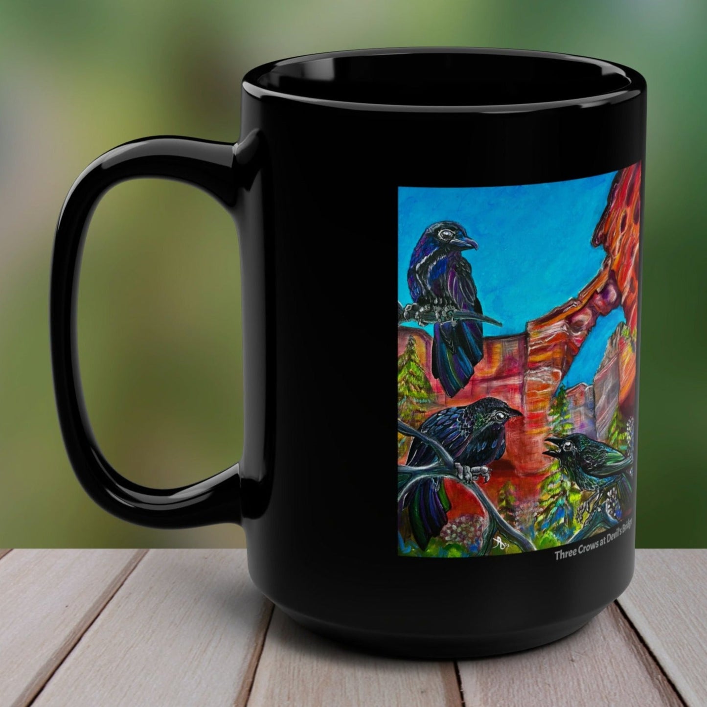 Sedona Devil's Bridge Mug - 15oz Glossy Ceramic - Three Crows at Devil's Bridge from Mama Mosaic Artworks