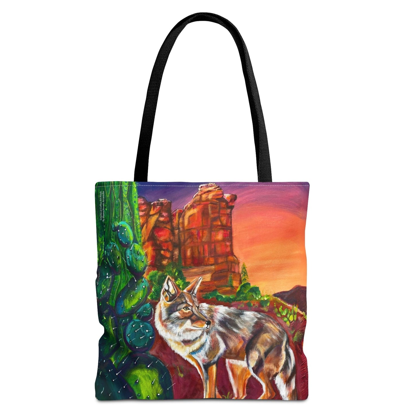 Sedona Coyote Tote Bag - 3 Sizes - Coyote at Coffee Pot Rock from Mama Mosaic Artworks