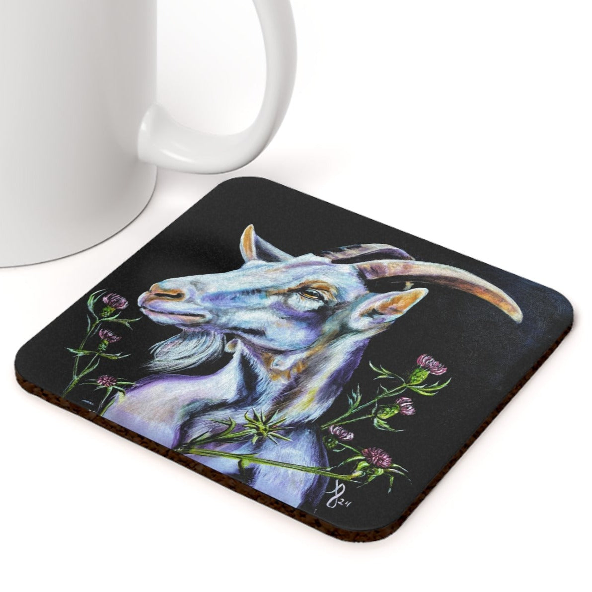 Goat in Thistles Coasters - from Mama Mosaic Artworks with Cork Back