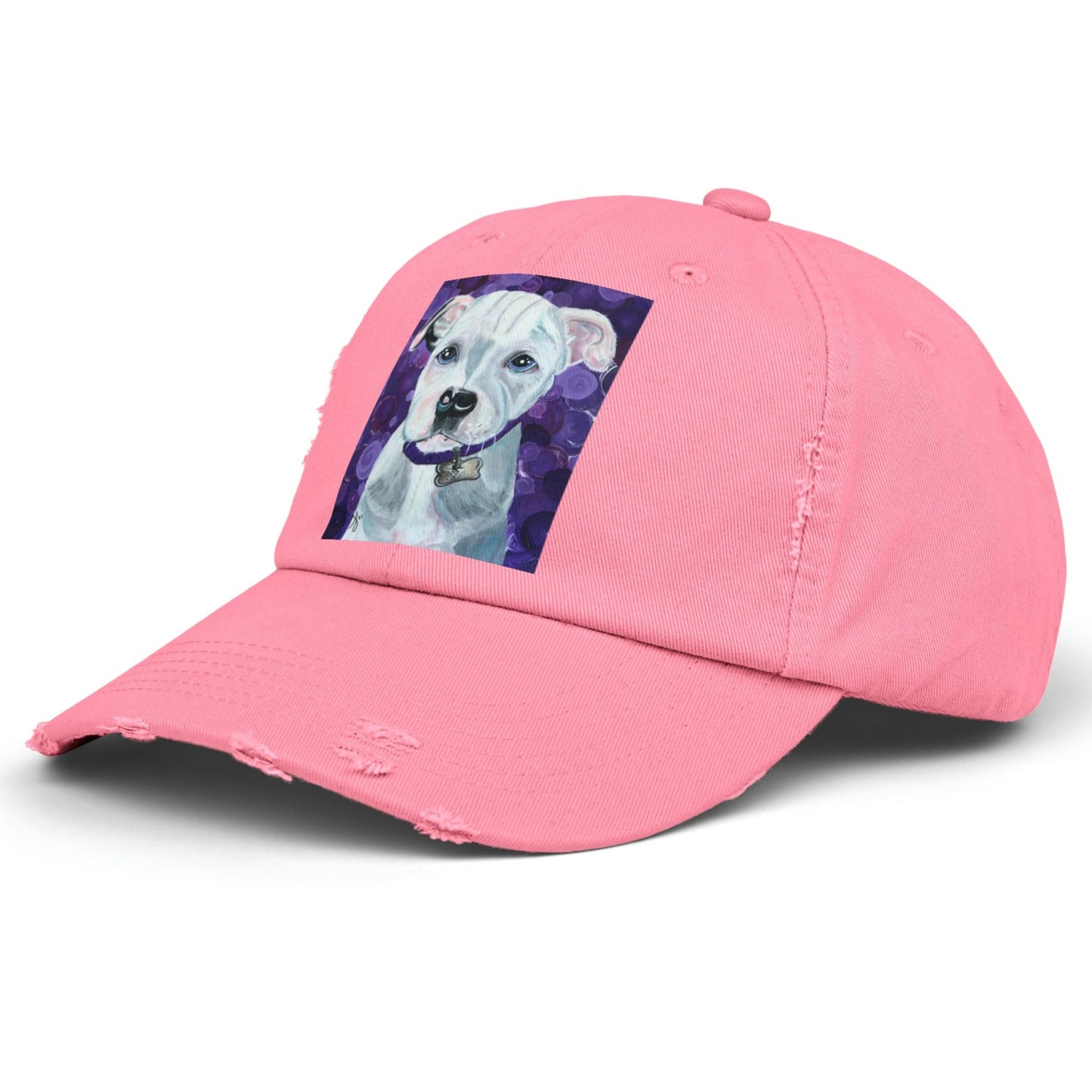 Pit Bull Distressed Hat - Adjustable - Portrait of a Pit Bull from Mama Mosaic Artworks