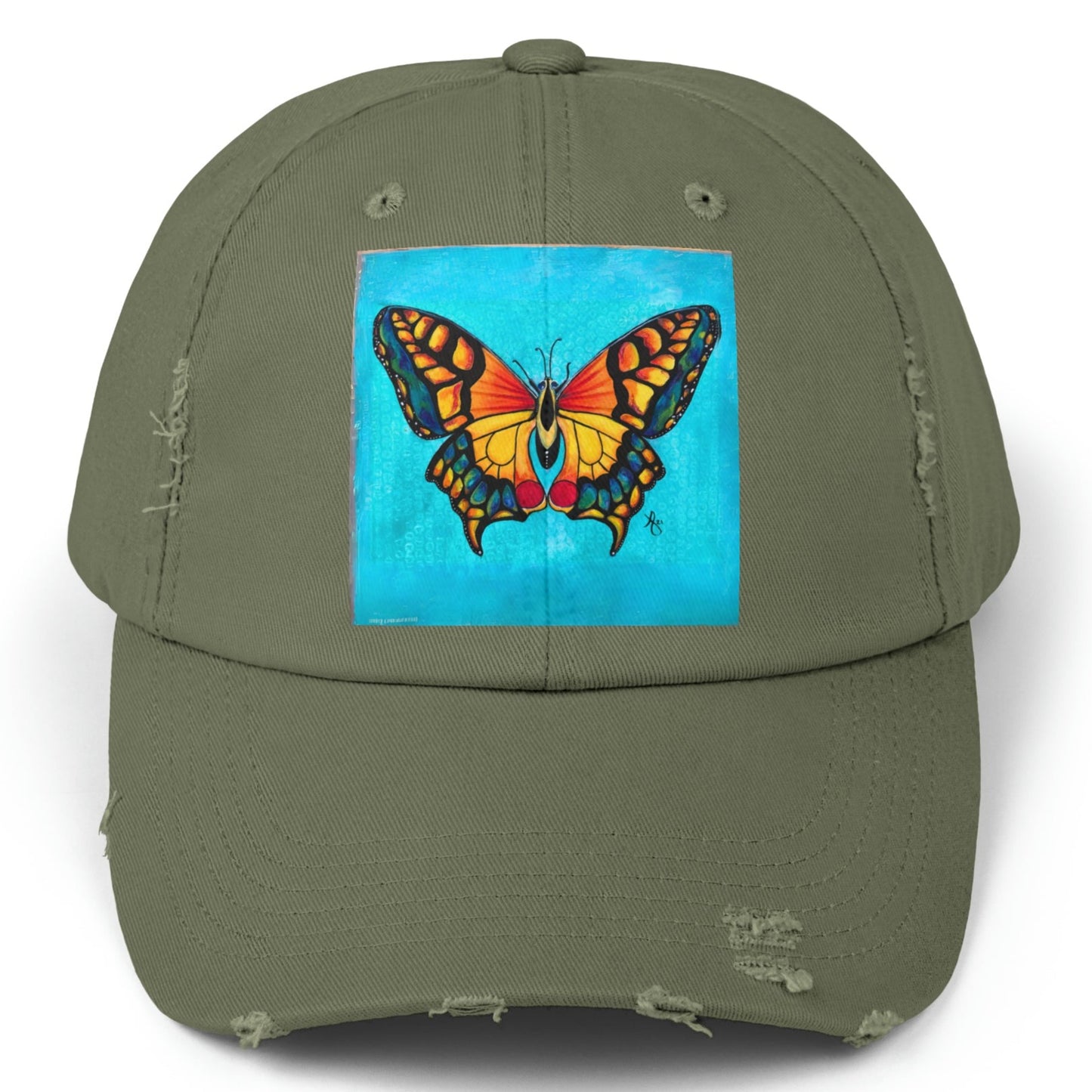 Butterfly Distressed Hat - Adjustable - Portrait of a Butterfly from Mama Mosaic Artworks