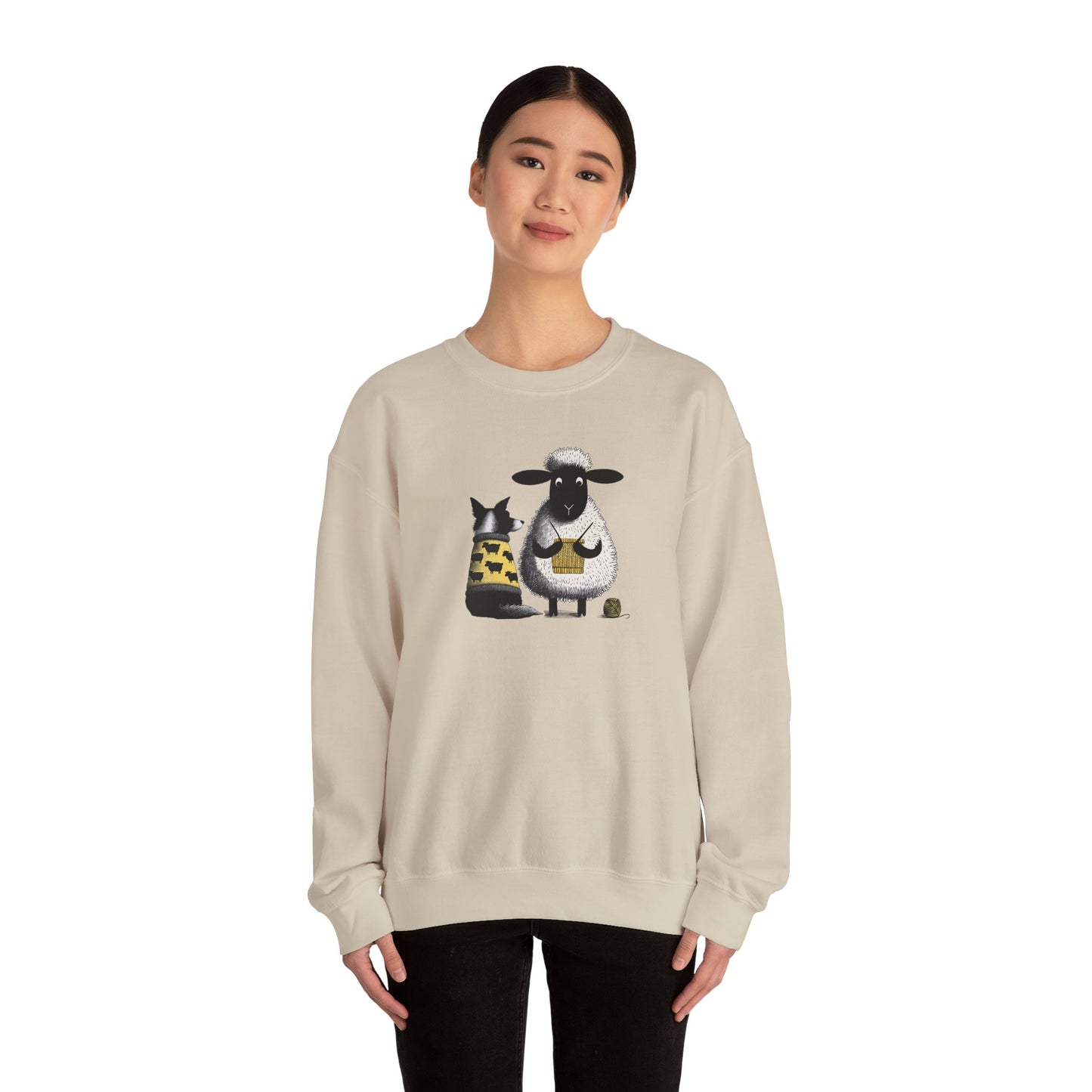Bordie Collie and Sheep Sweatshirt: Sheep Knitting Crewneck Sweater