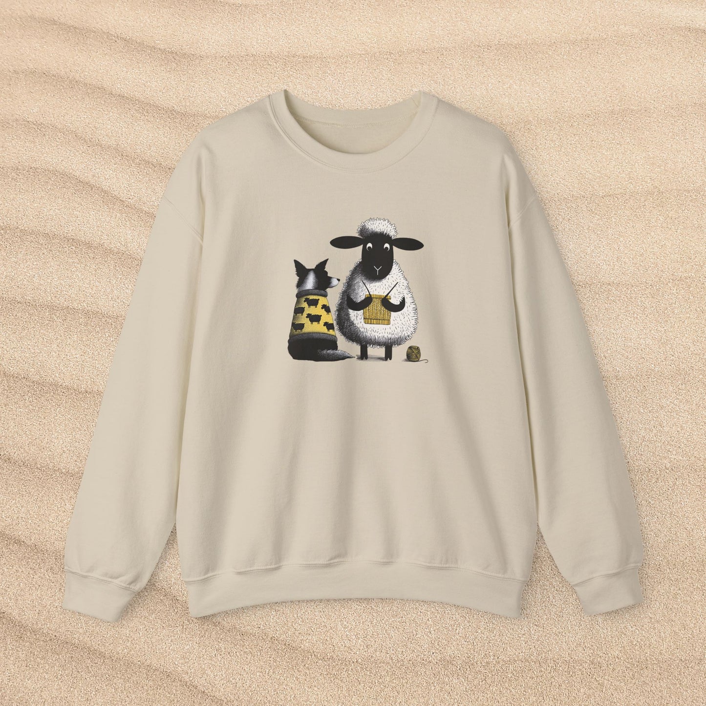 Bordie Collie and Sheep Sweatshirt: Sheep Knitting Crewneck Sweater