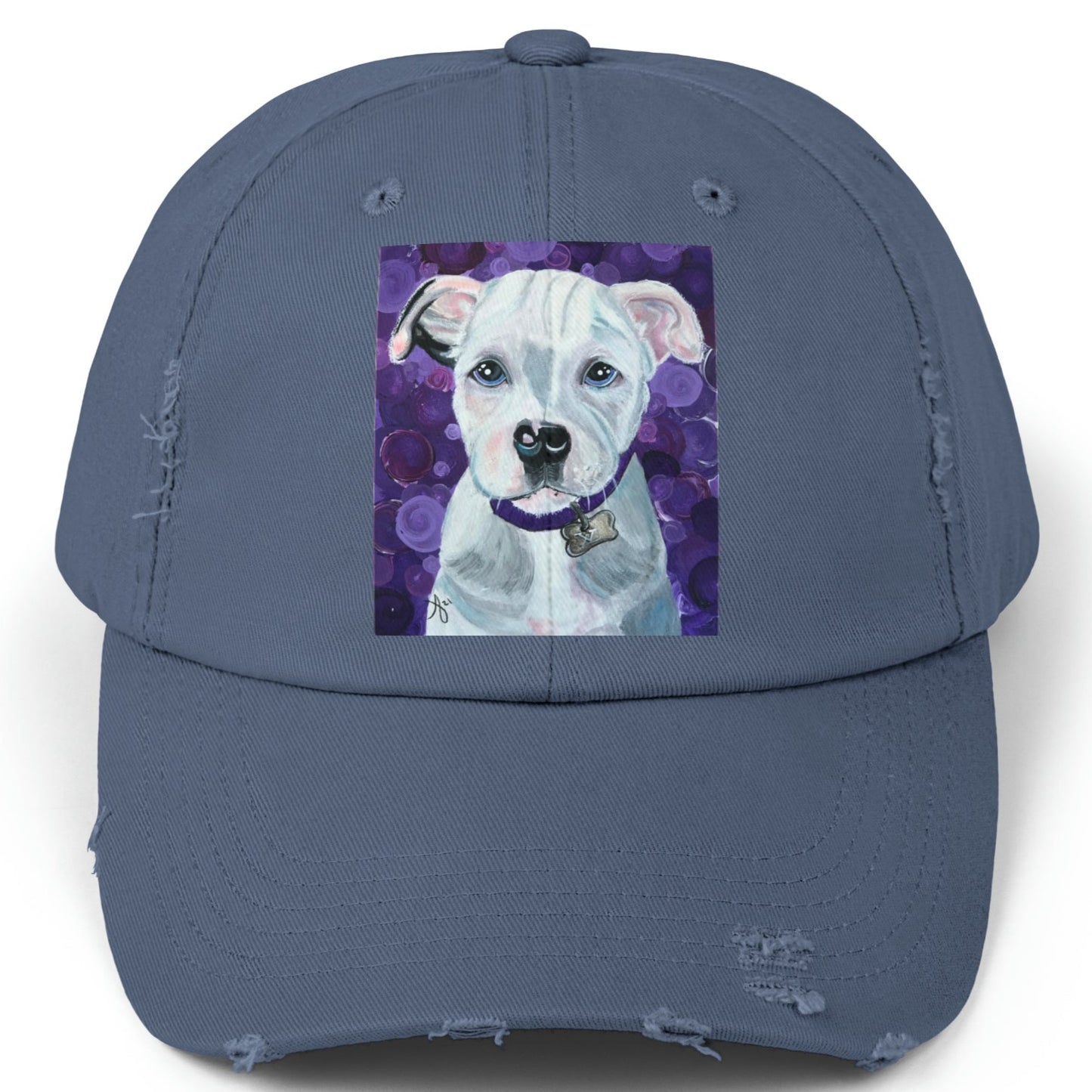 Pit Bull Distressed Hat - Adjustable - Portrait of a Pit Bull from Mama Mosaic Artworks