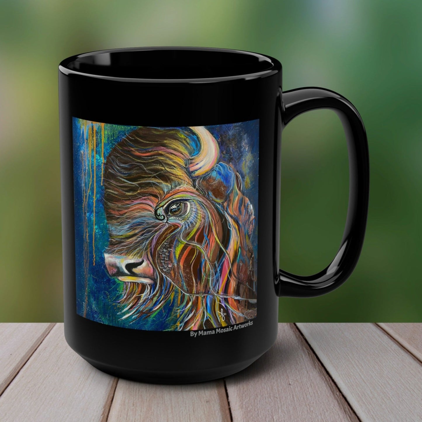 Bison Mug - 15oz Glossy Ceramic - Be Strong, Adapt and Survive from Mama Mosaic Artworks