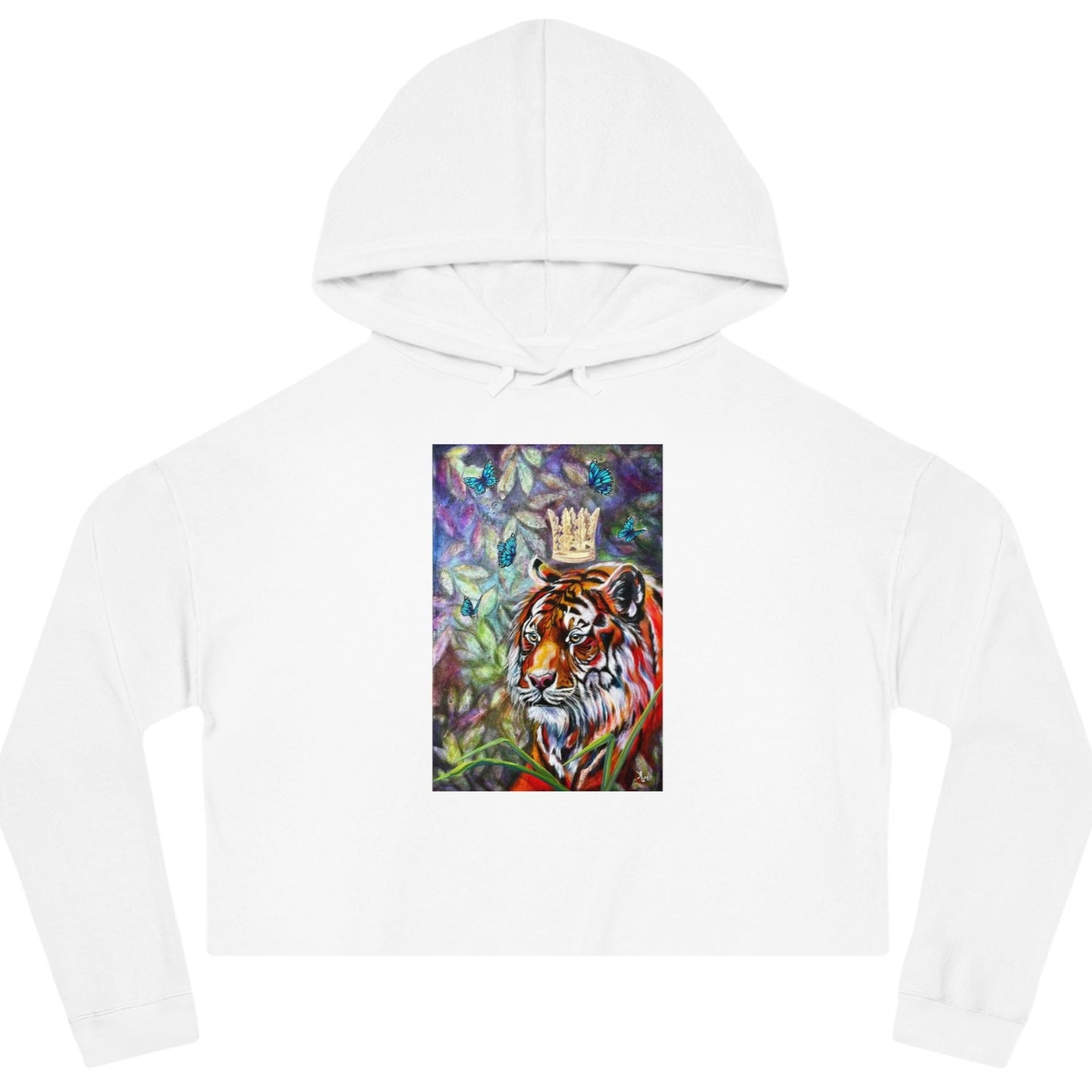 Tiger Cropped Hooded Sweatshirt- Mastery of Thought From Mama Mosaic Artworks