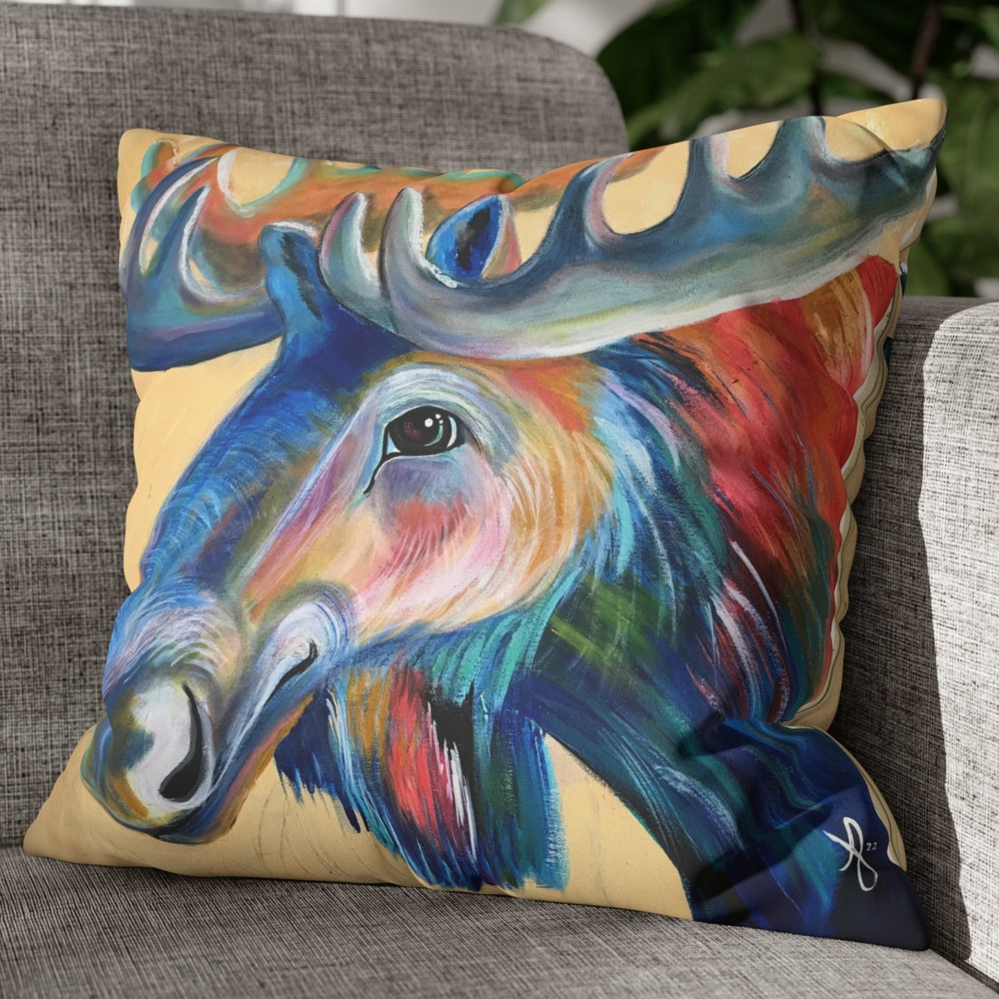 Moose Throw Pillow Cover - Faux Suede - 2 Sizes - Water Moose from Mama Mosaic Artworks