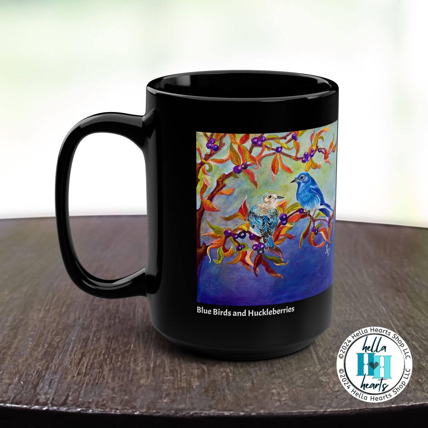 Blue Birds Mug - Original Art, Blue Birds and Huckleberries from Mama Mosaic Artworks