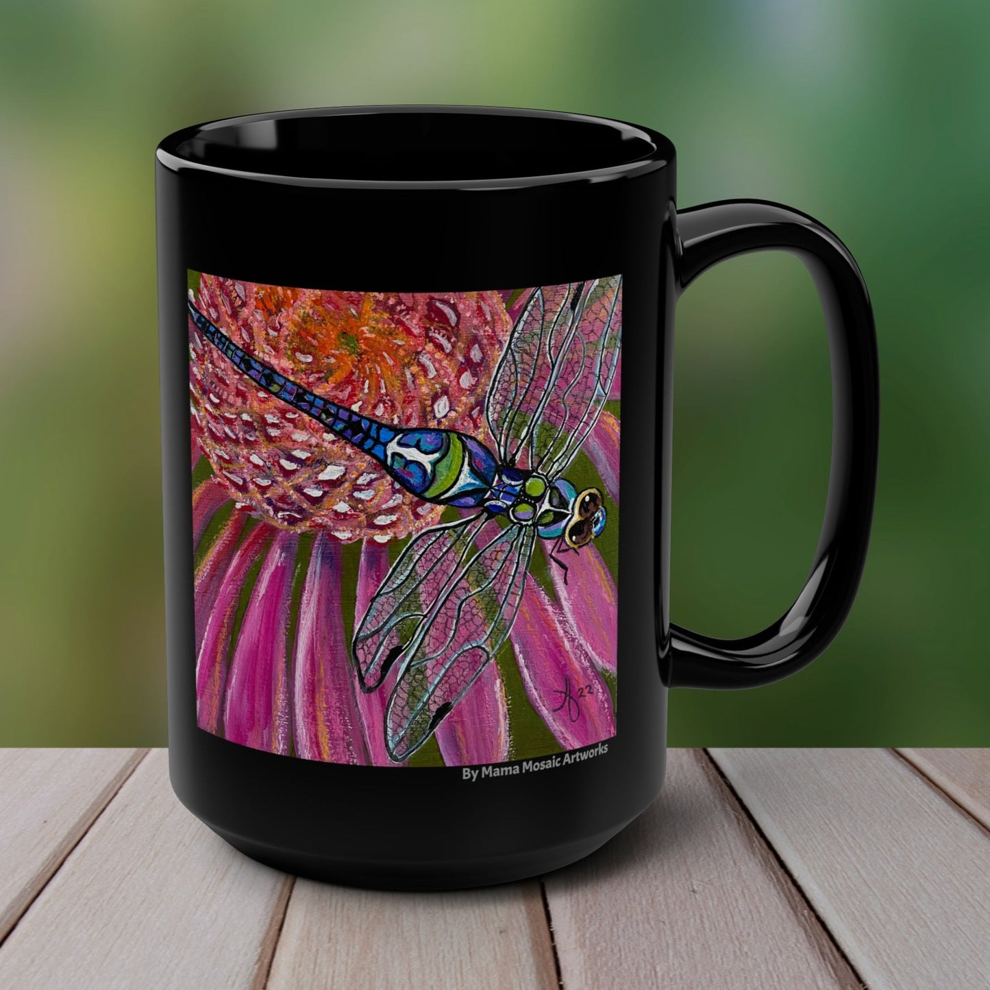 Dragonfly Mug - 15oz Glossy Ceramic - Garden Jewel from Mama Mosaic Artworks