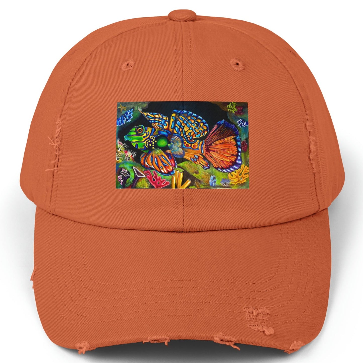 Tropical Fish Distressed Hat - Adjustable - Portrait of Mandarin Goby from Mama Mosaic Artworks