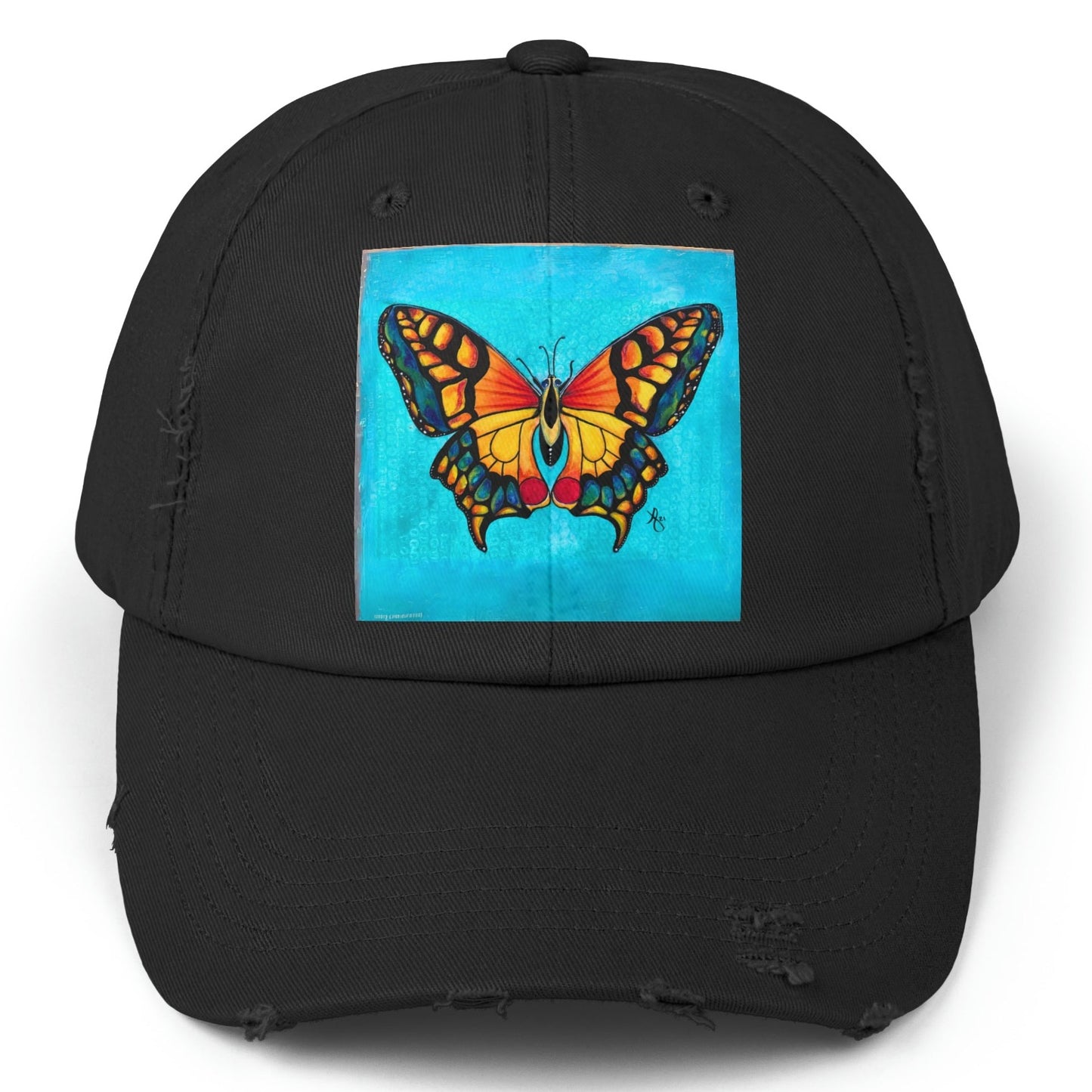 Butterfly Distressed Hat - Adjustable - Portrait of a Butterfly from Mama Mosaic Artworks