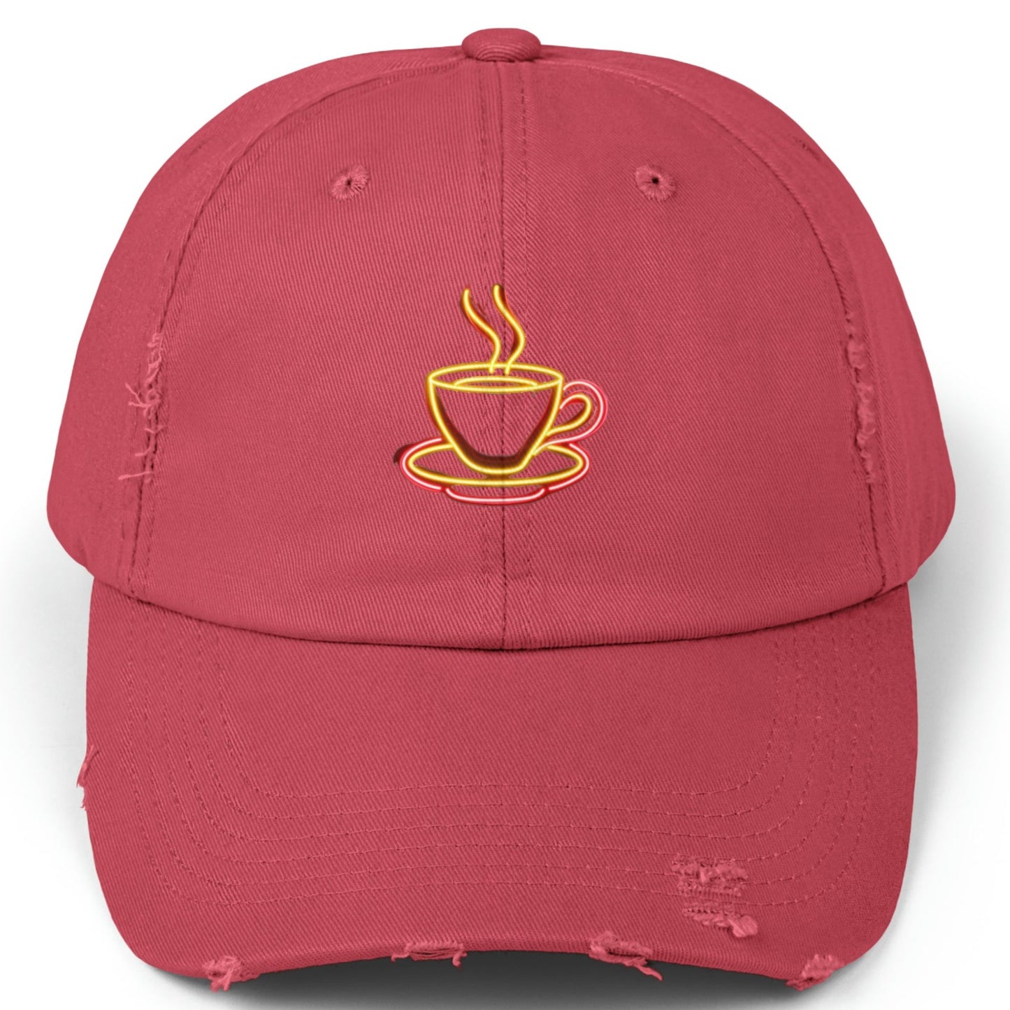 Retro Neon Coffee Cup Distressed Hat - Adjustable