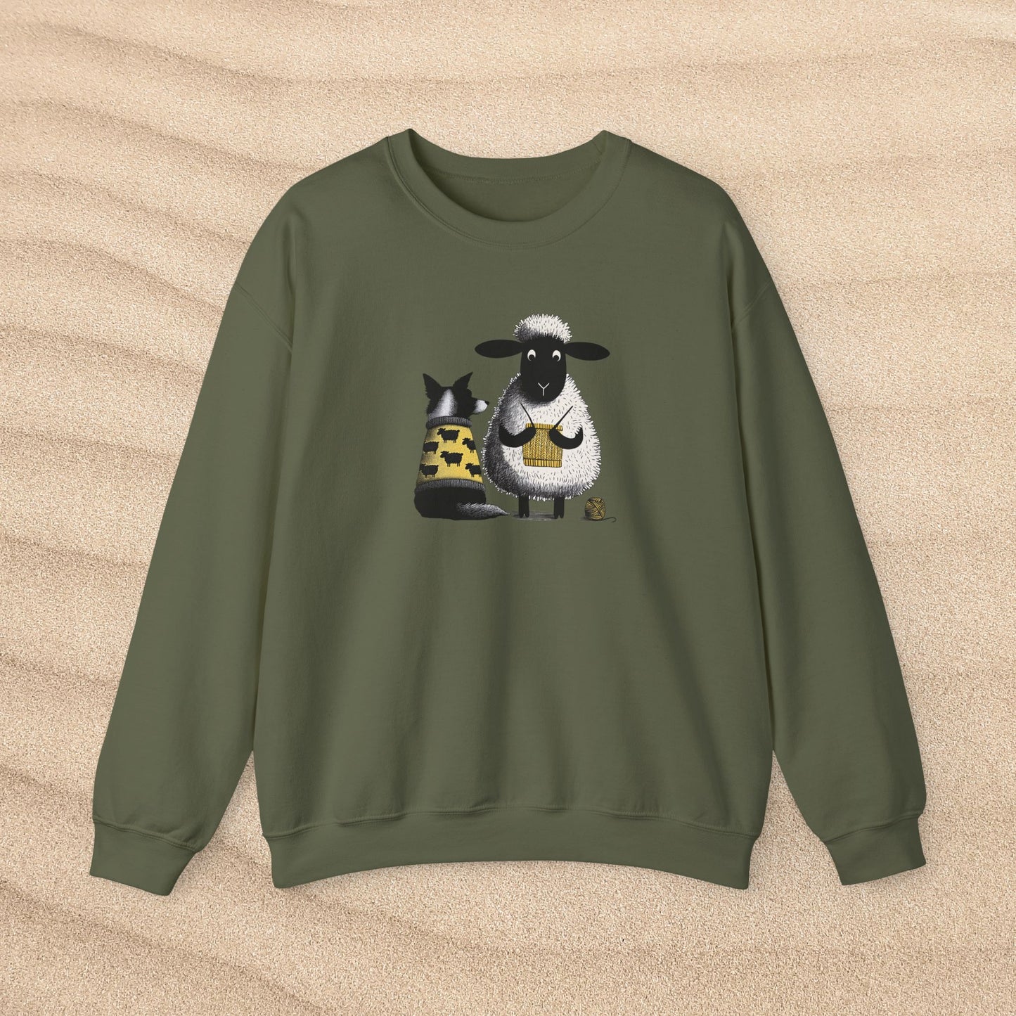 Bordie Collie and Sheep Sweatshirt: Sheep Knitting Crewneck Sweater