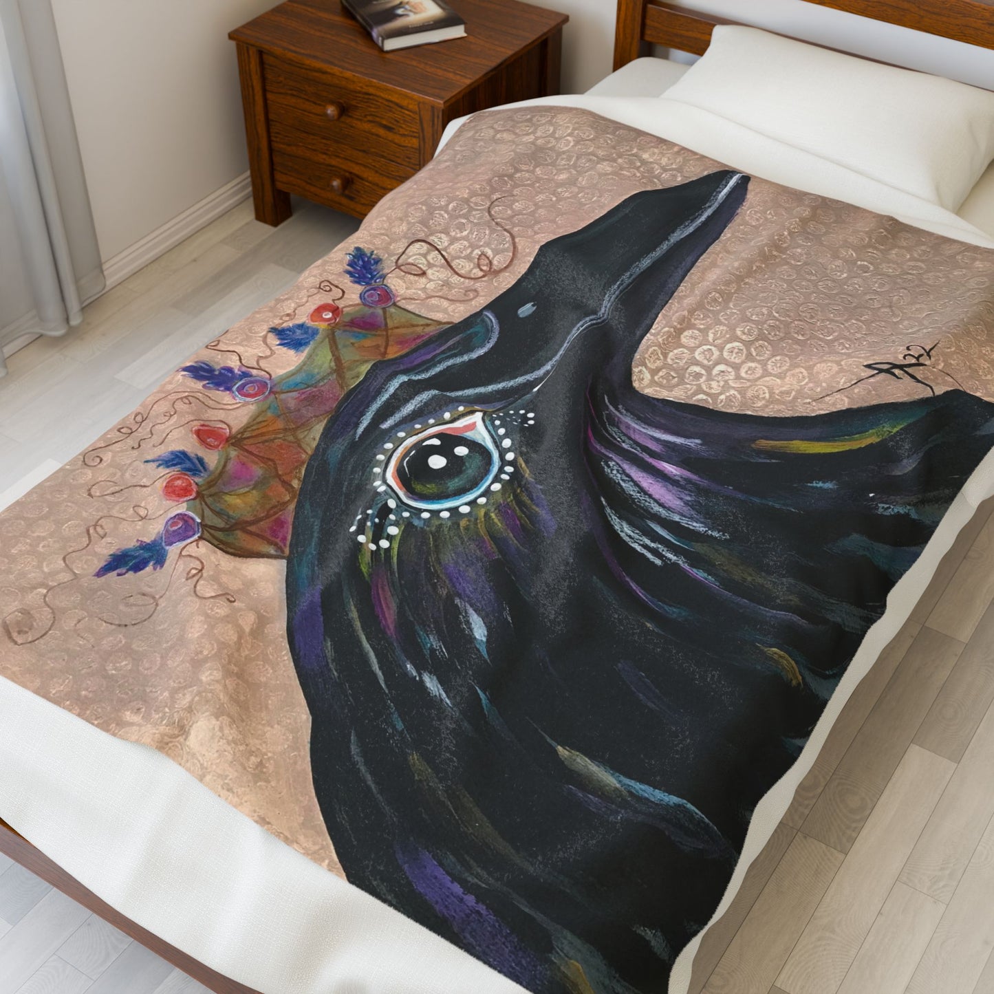 Queen Crow Blanket - Velveteen Plush Blanket - from Mama Mosaic Artworks