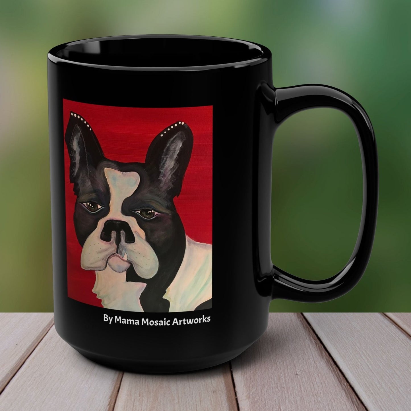 Bulldog On Red from Mama Mosaic Artworks - 15 oz Black Glossy Ceramic Mug