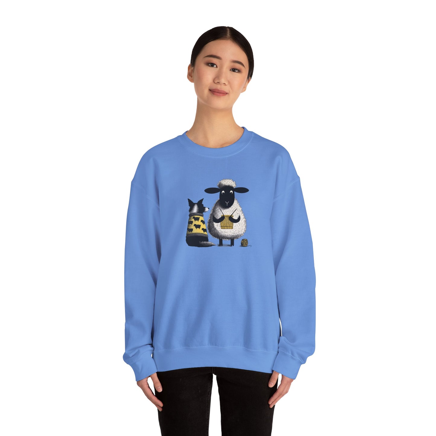 Bordie Collie and Sheep Sweatshirt: Sheep Knitting Crewneck Sweater