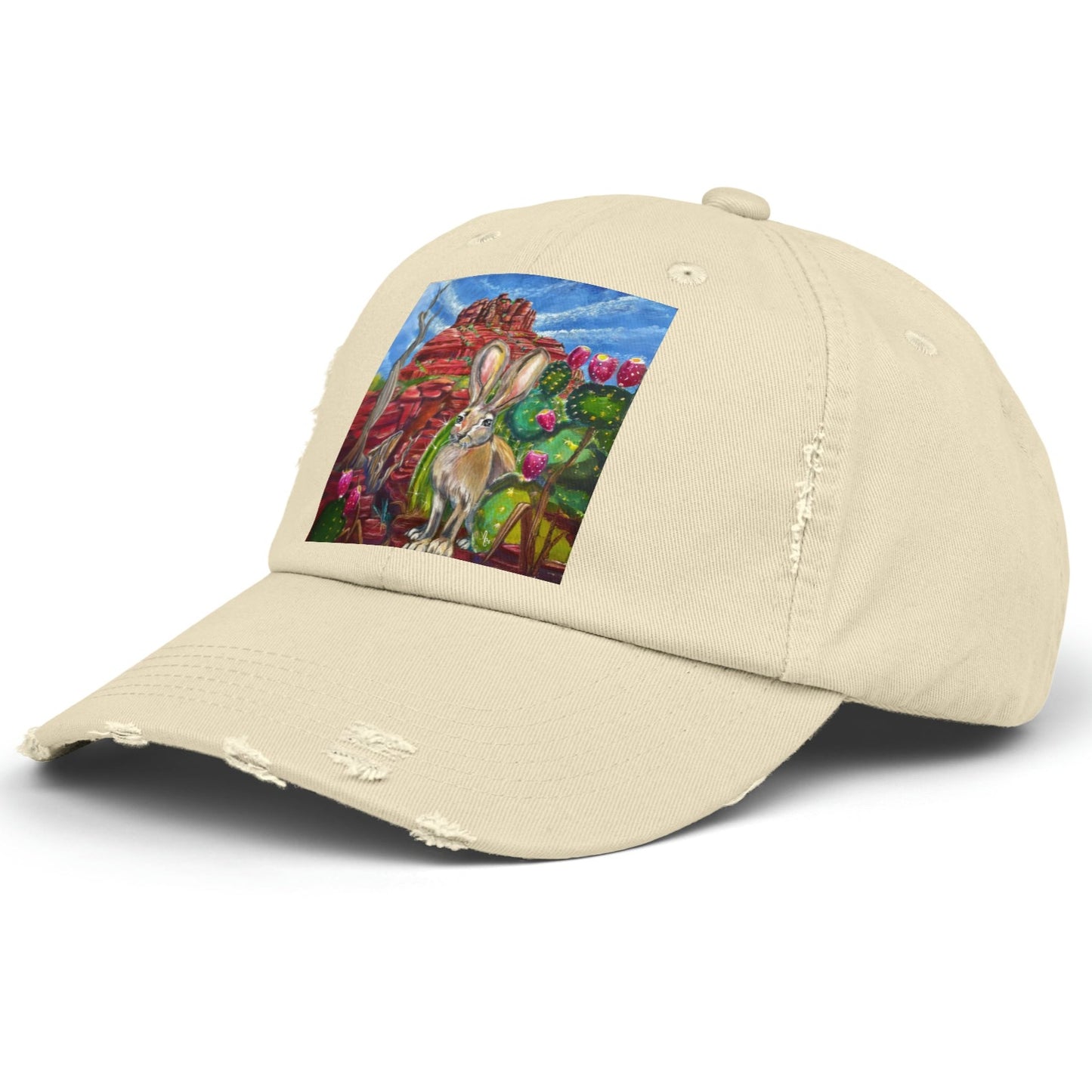 Sedona Hare Distressed Hat - Adjustable - Hare at Bell Rock from Mama Mosaic Artworks