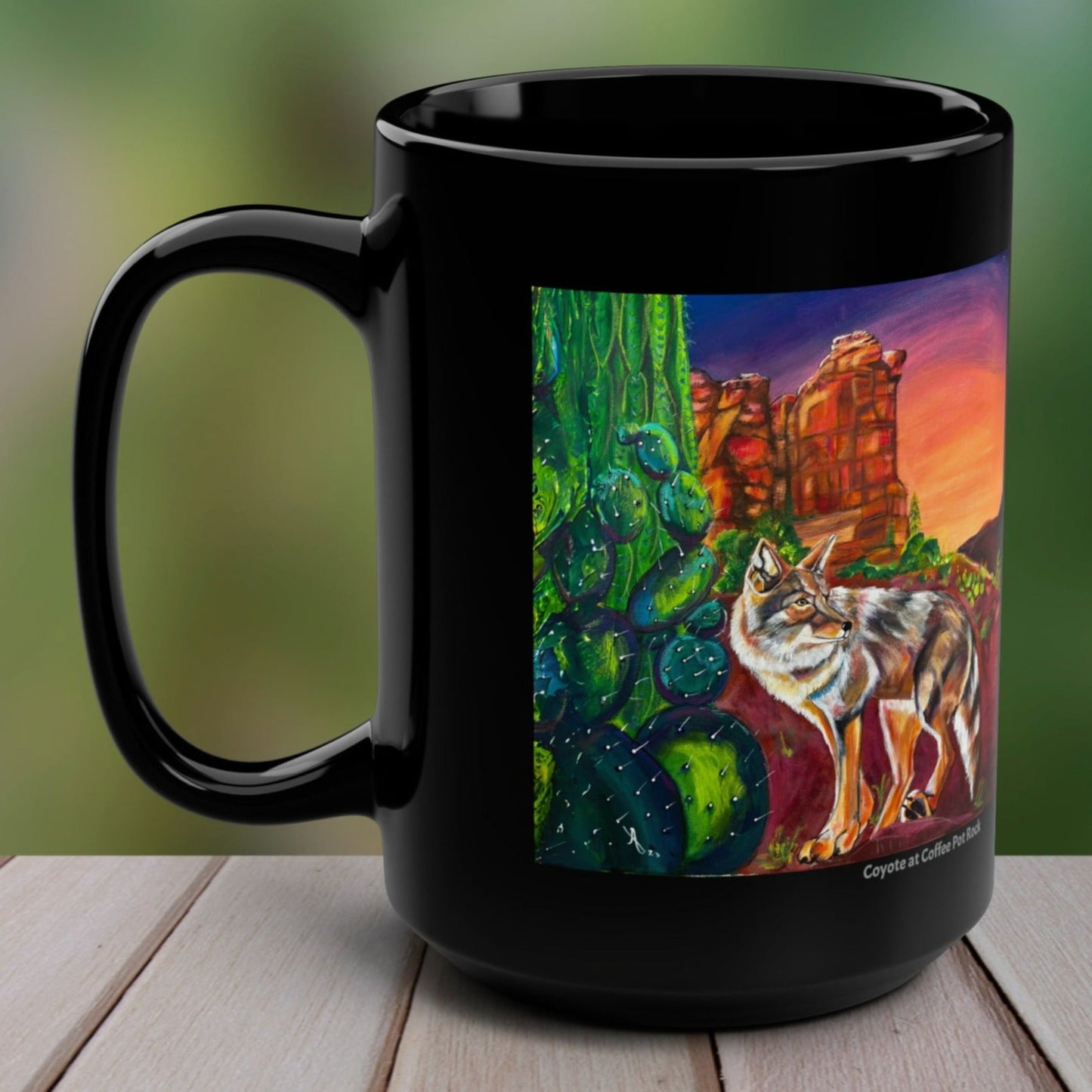 Sedona Coyote Mug - 15oz Glossy Ceramic - Coyote at Coffee Pot Rock from Mama Mosaic Artworks