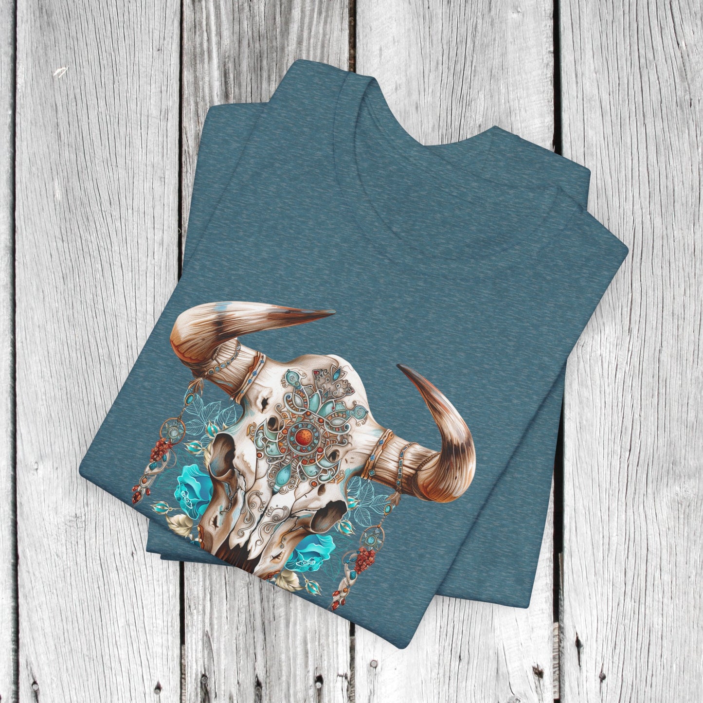 Western Bull Skull with Inlaid Turquoise Unisex TShirt