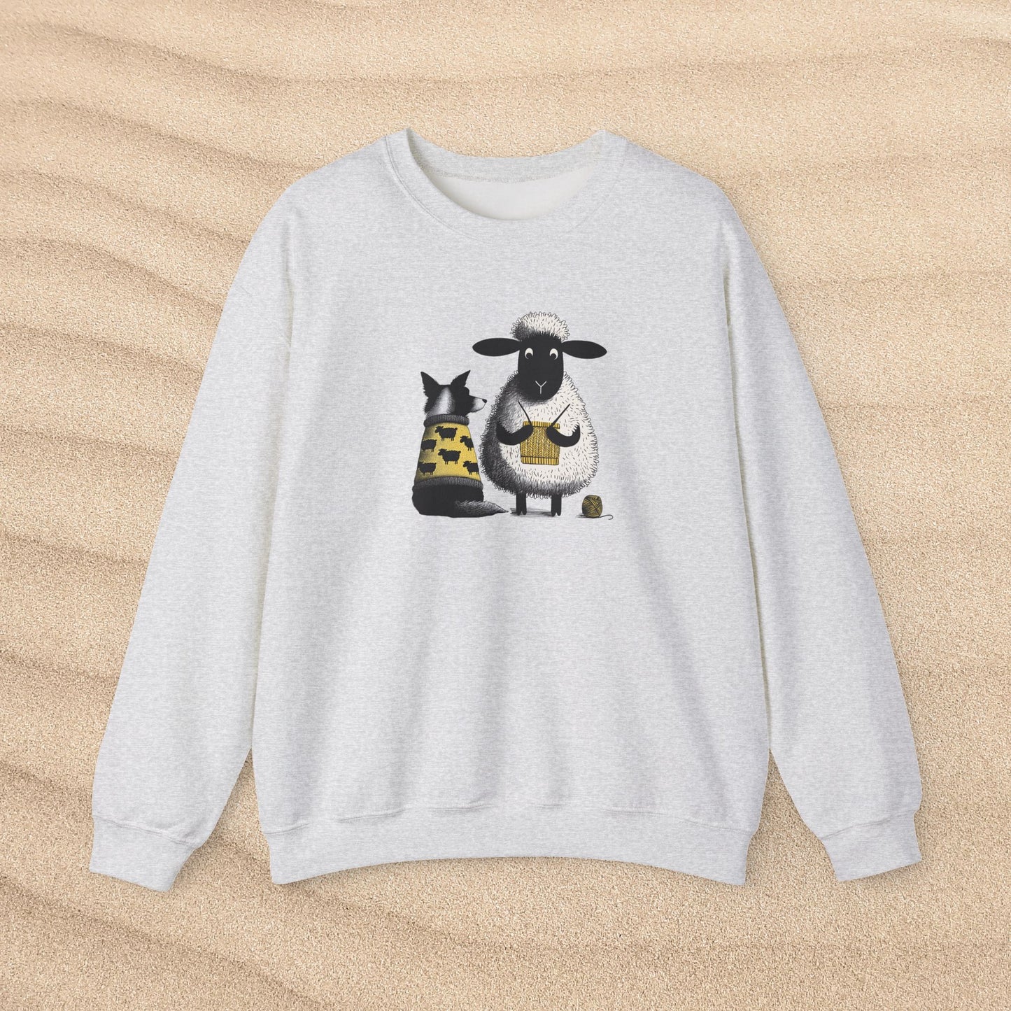 Bordie Collie and Sheep Sweatshirt: Sheep Knitting Crewneck Sweater
