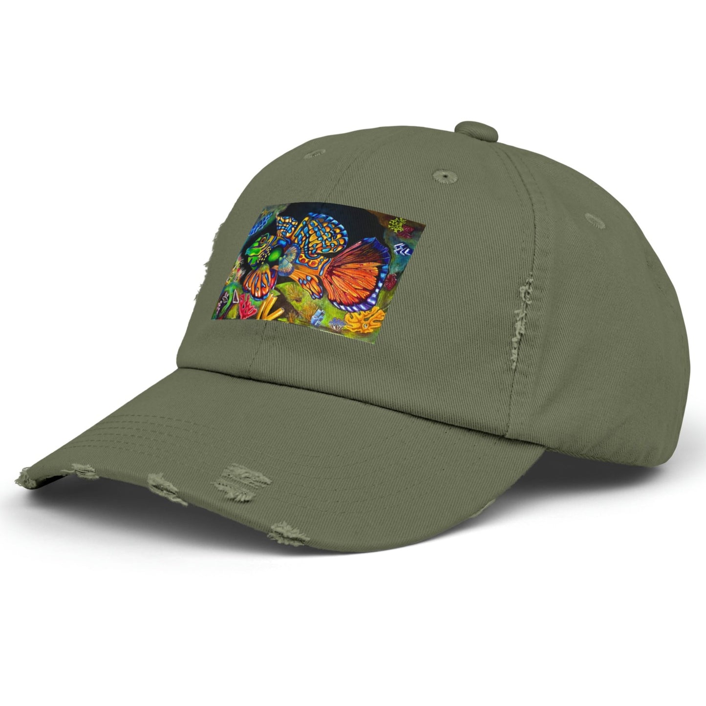 Tropical Fish Distressed Hat - Adjustable - Portrait of Mandarin Goby from Mama Mosaic Artworks