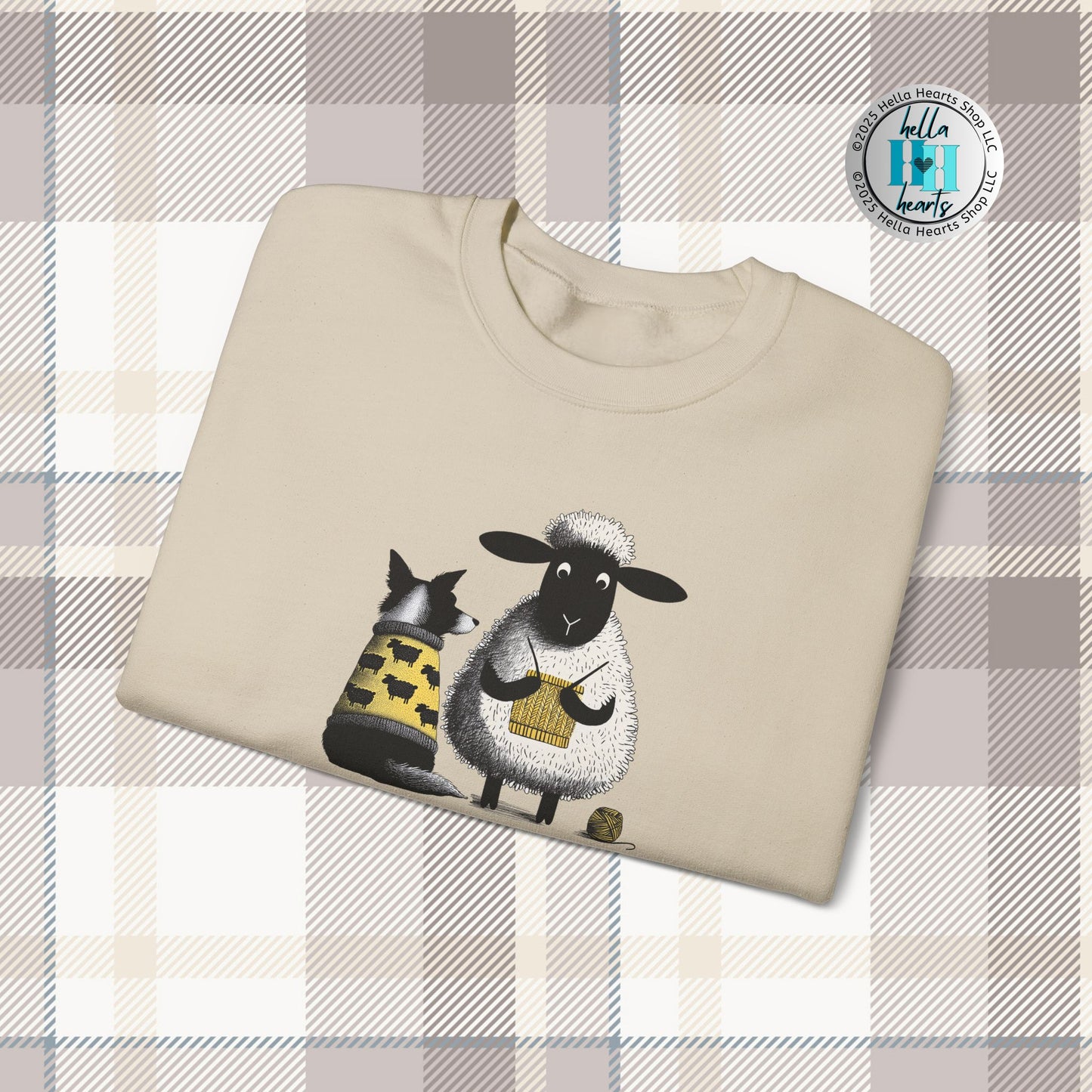 Bordie Collie and Sheep Sweatshirt: Sheep Knitting Crewneck Sweater