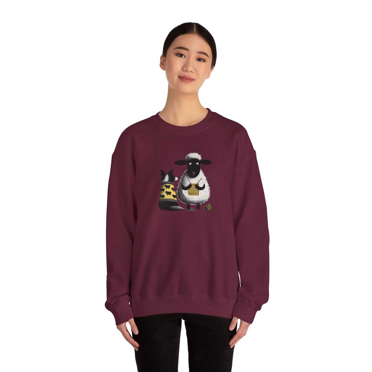 Bordie Collie and Sheep Sweatshirt: Sheep Knitting Crewneck Sweater