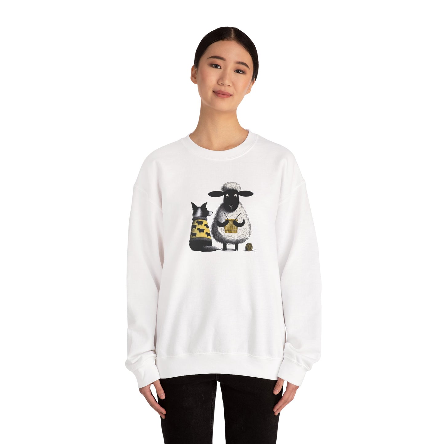 Bordie Collie and Sheep Sweatshirt: Sheep Knitting Crewneck Sweater