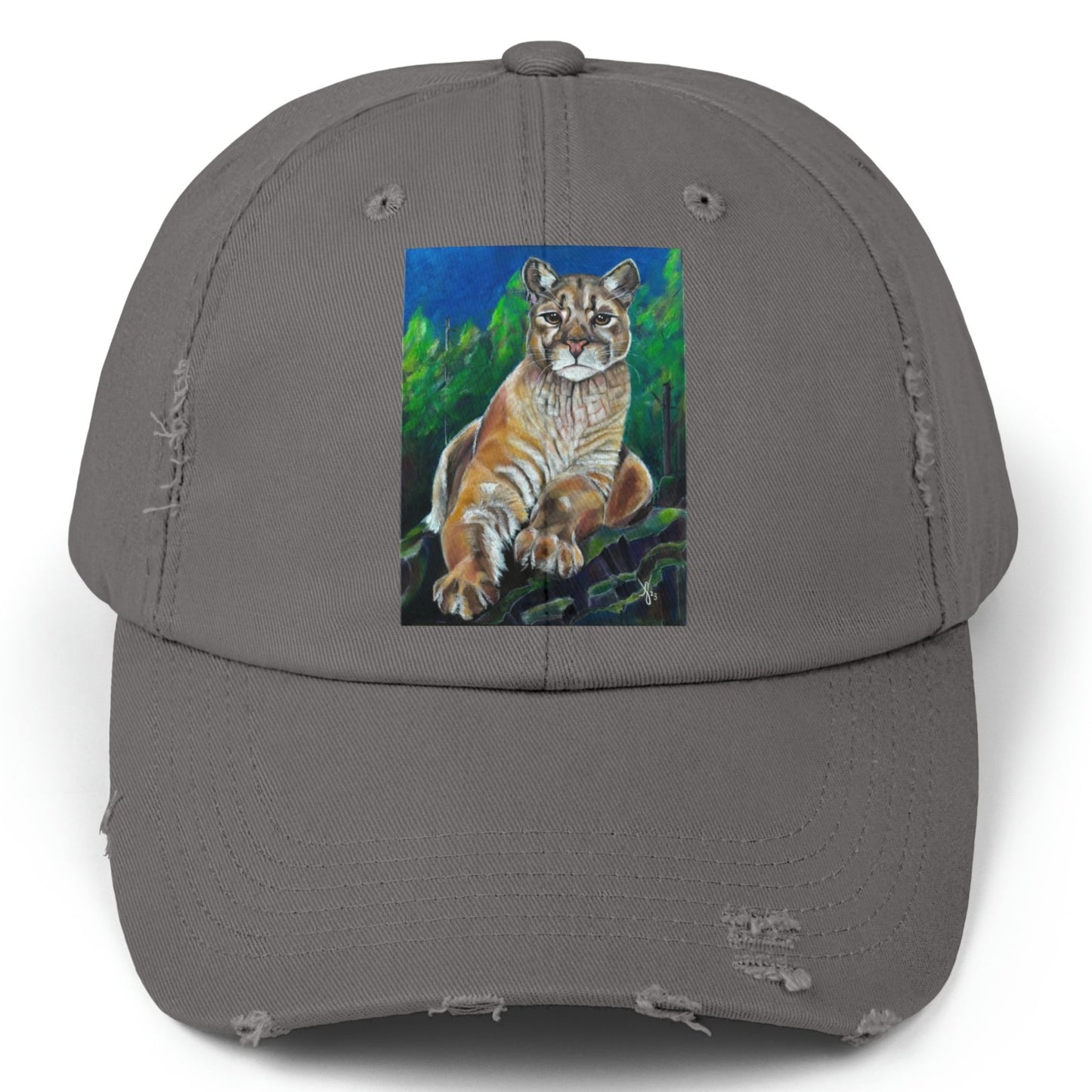 Cougar Distressed Hat - Adjustable - Cascade Lioness from Mama Mosaic Artworks