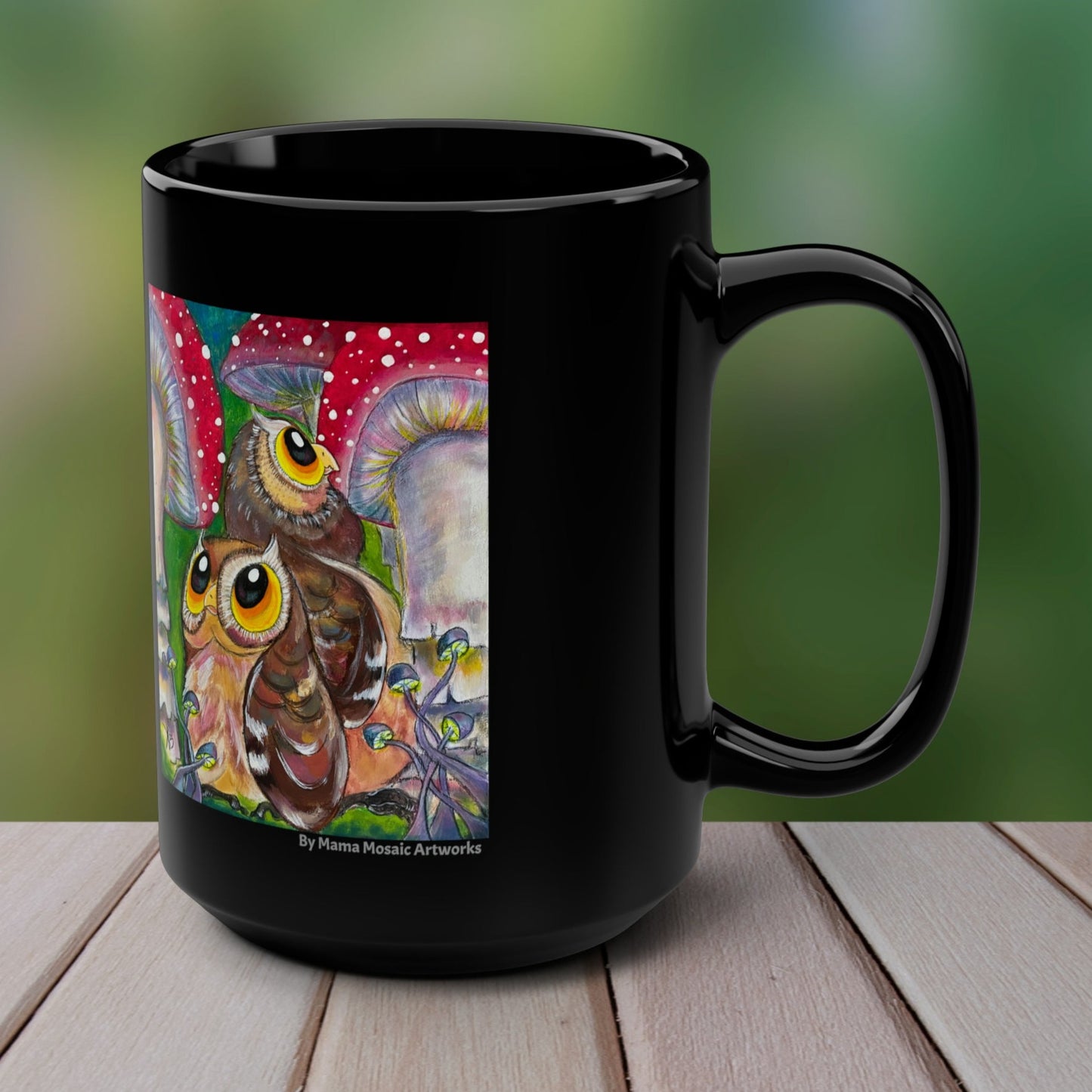 Owls and Shrooms Mug - 15oz Glossy Ceramic - Lost in Shroomtasia from Mama Mosaic Artworks