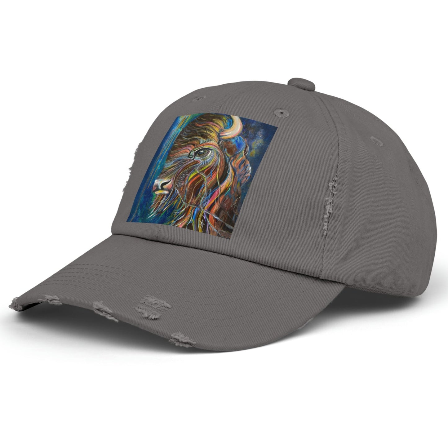 Bison Distressed Hat - Adjustable - Be Strong Adapt and Survive from Mama Mosaic Artworks