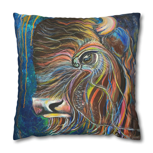 Bison Throw Pillow Cover - Faux Suede - 2 Sizes - Be Strong, Adapt and Survive from Mama Mosaic Artworks