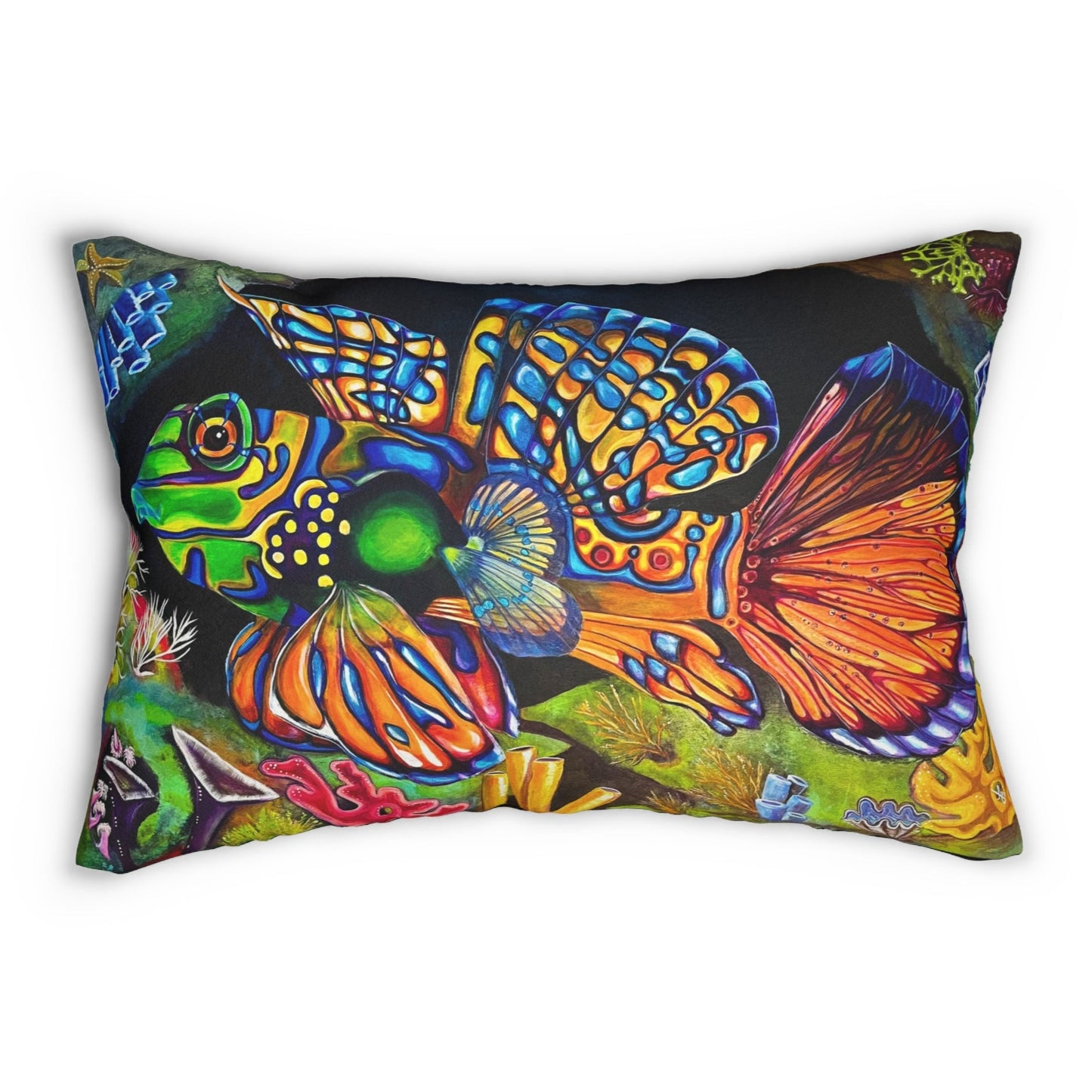 Tropical Fish Lumbar Pillow and Cover - 20x14" - Portrait of Mandarin Goby from Mama Mosaic Artworks