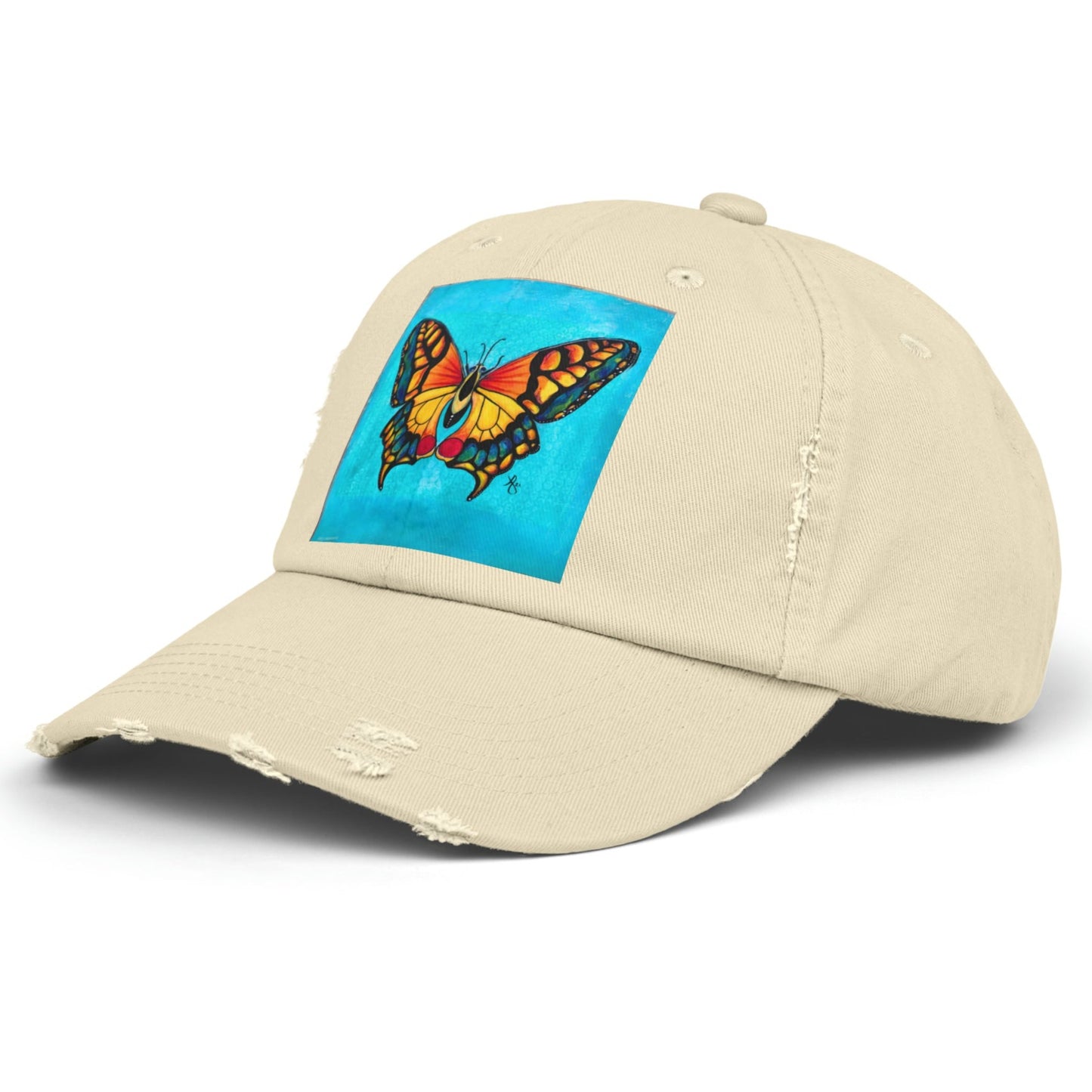 Butterfly Distressed Hat - Adjustable - Portrait of a Butterfly from Mama Mosaic Artworks