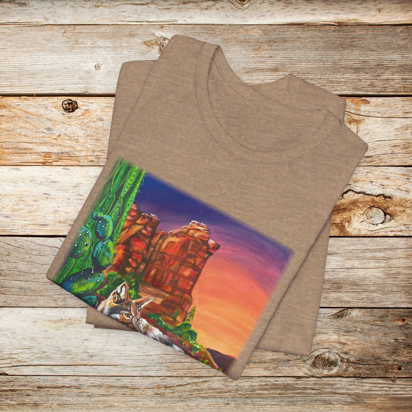 Sedona Coyote Unisex TShirt - Coyote at Coffee Pot Rock from Mama Mosaic Artworks