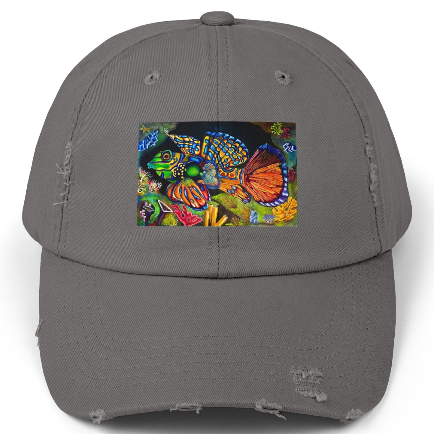 Tropical Fish Distressed Hat - Adjustable - Portrait of Mandarin Goby from Mama Mosaic Artworks