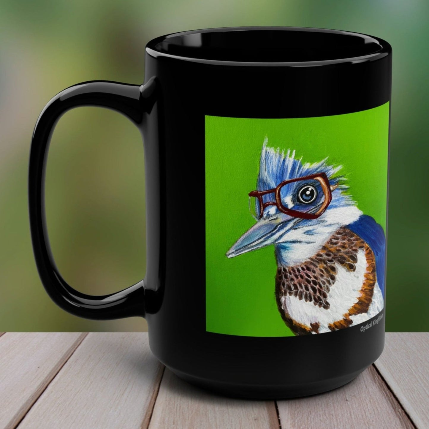 Kingfisher Mug - 15oz Glossy Ceramic - Read More Optical Kingfisher from Mama Mosaic Artworks