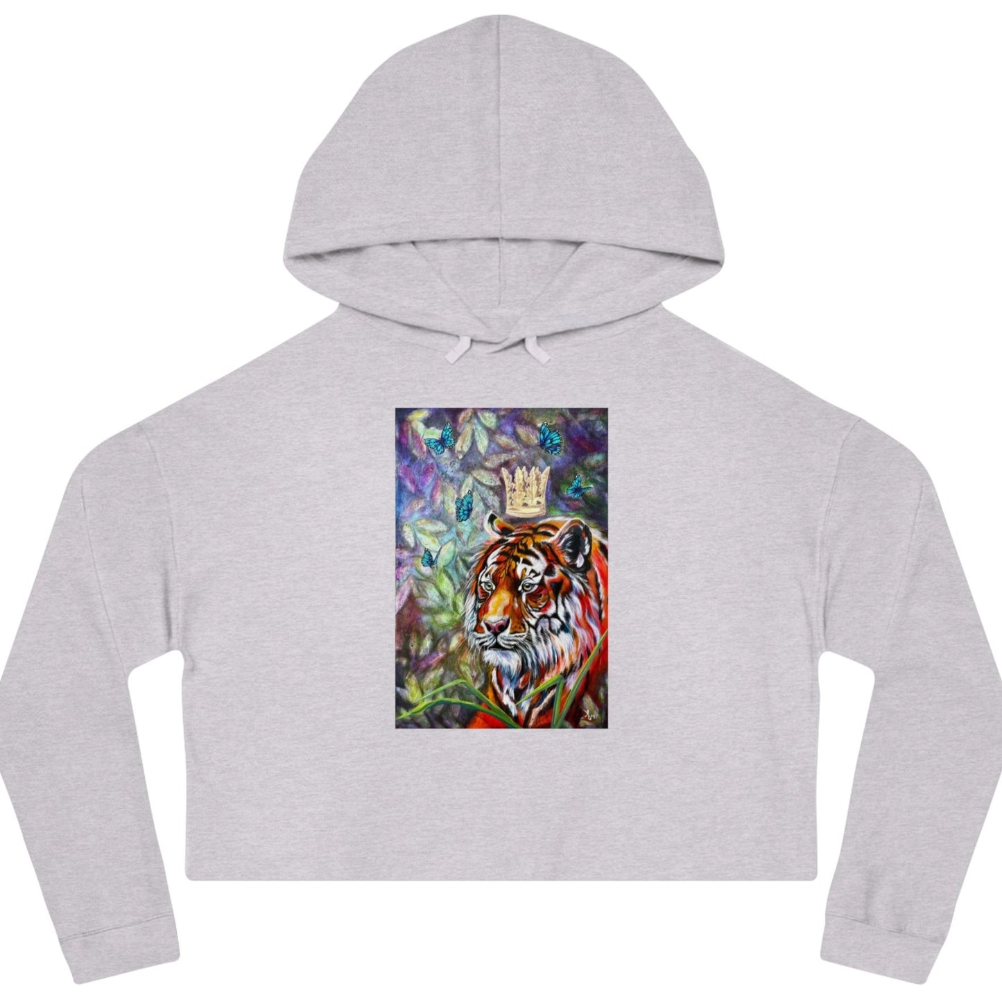 Tiger Cropped Hooded Sweatshirt- Mastery of Thought From Mama Mosaic Artworks