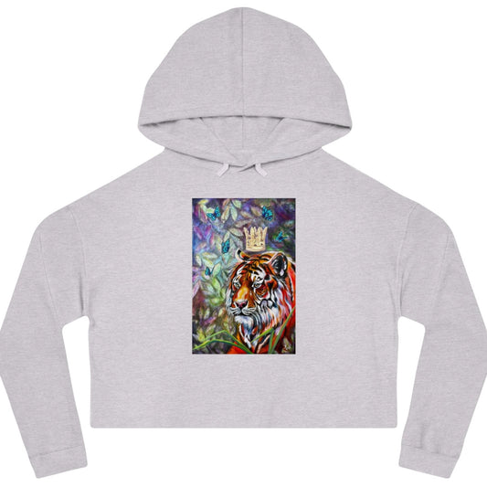 Tiger Cropped Hooded Sweatshirt- Mastery of Thought From Mama Mosaic Artworks