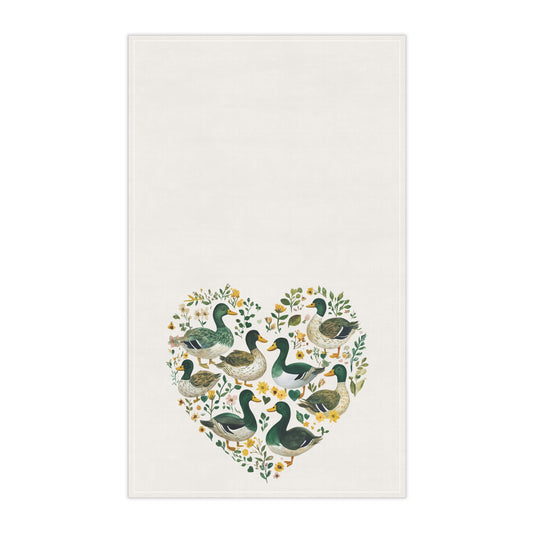 Mallard Ducks Tea Towel - Heart Shaped Ducks Green and Yellow Cotton Tea Towel - Eugene Oregon Gift