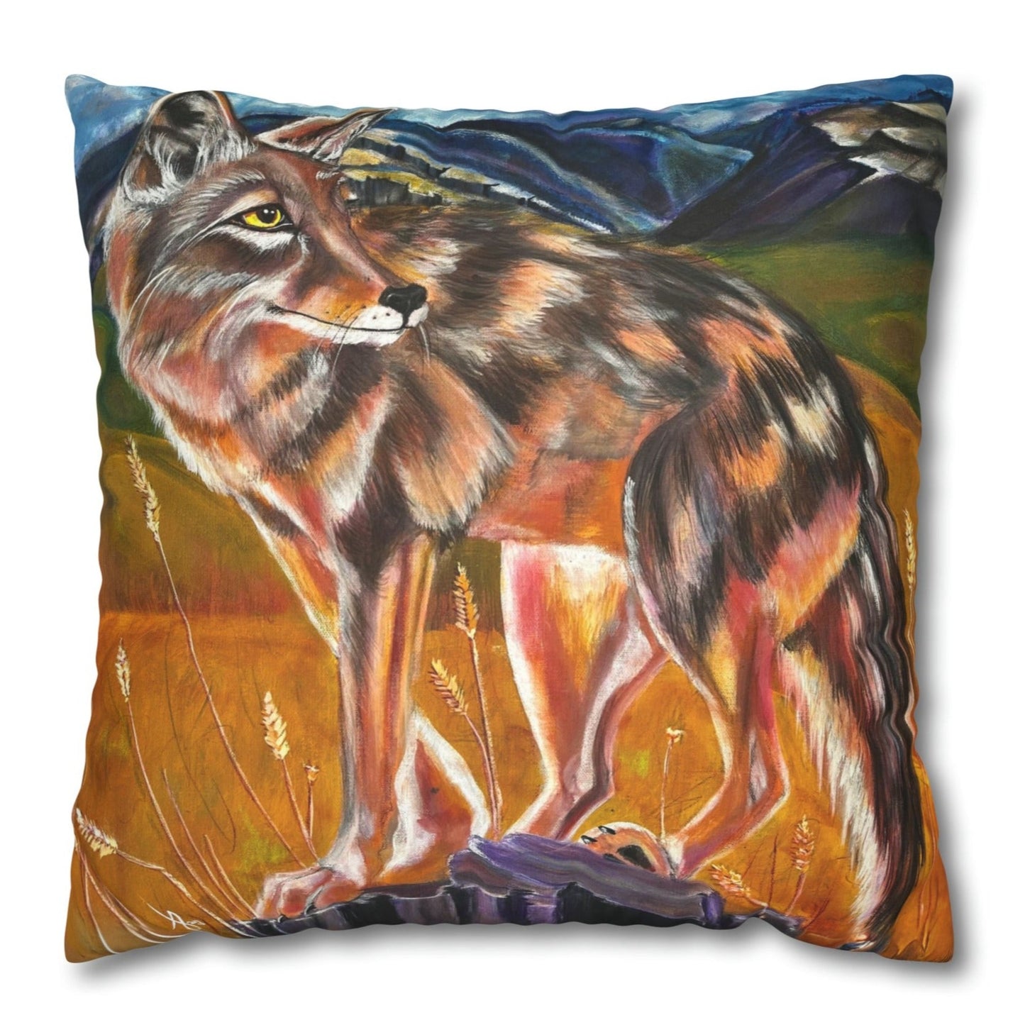 Plains Coyote Throw Pillow Cover - Faux Suede - 2 Sizes - Lady of the Plains from Mama Mosaic Artworks