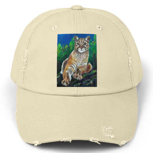 Cougar Distressed Hat - Adjustable - Cascade Lioness from Mama Mosaic Artworks